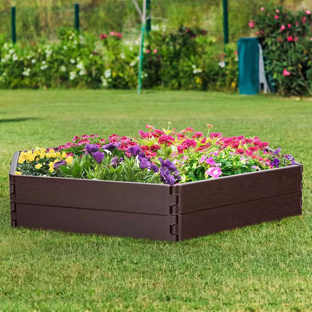 None HDPE Plastic Raised Garden Bed Set Outdoor Planter Box for Vegetable Flower Gardening (2-Pieces)