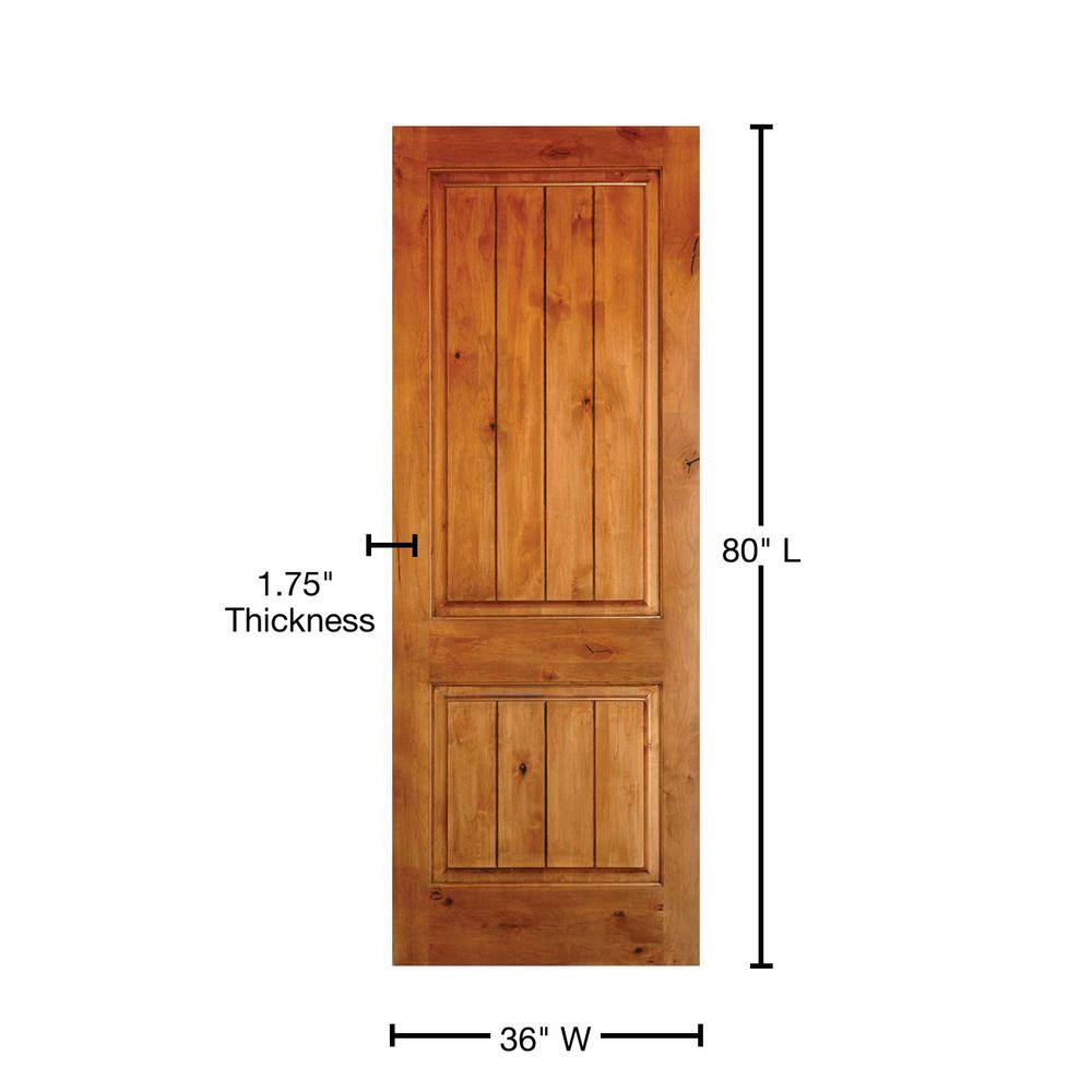 Krosswood Doors 36 in. x 80 in. Knotty Alder 2 Panel Square Top V-Groove Solid Wood Right-Hand Single Prehung Interior Door