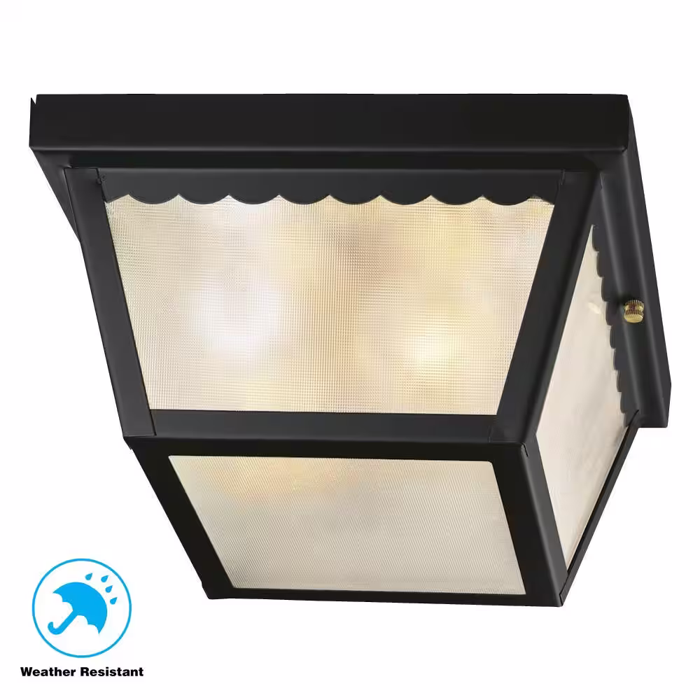 None 2-Light Black Outdoor Flushmount Ceiling Light