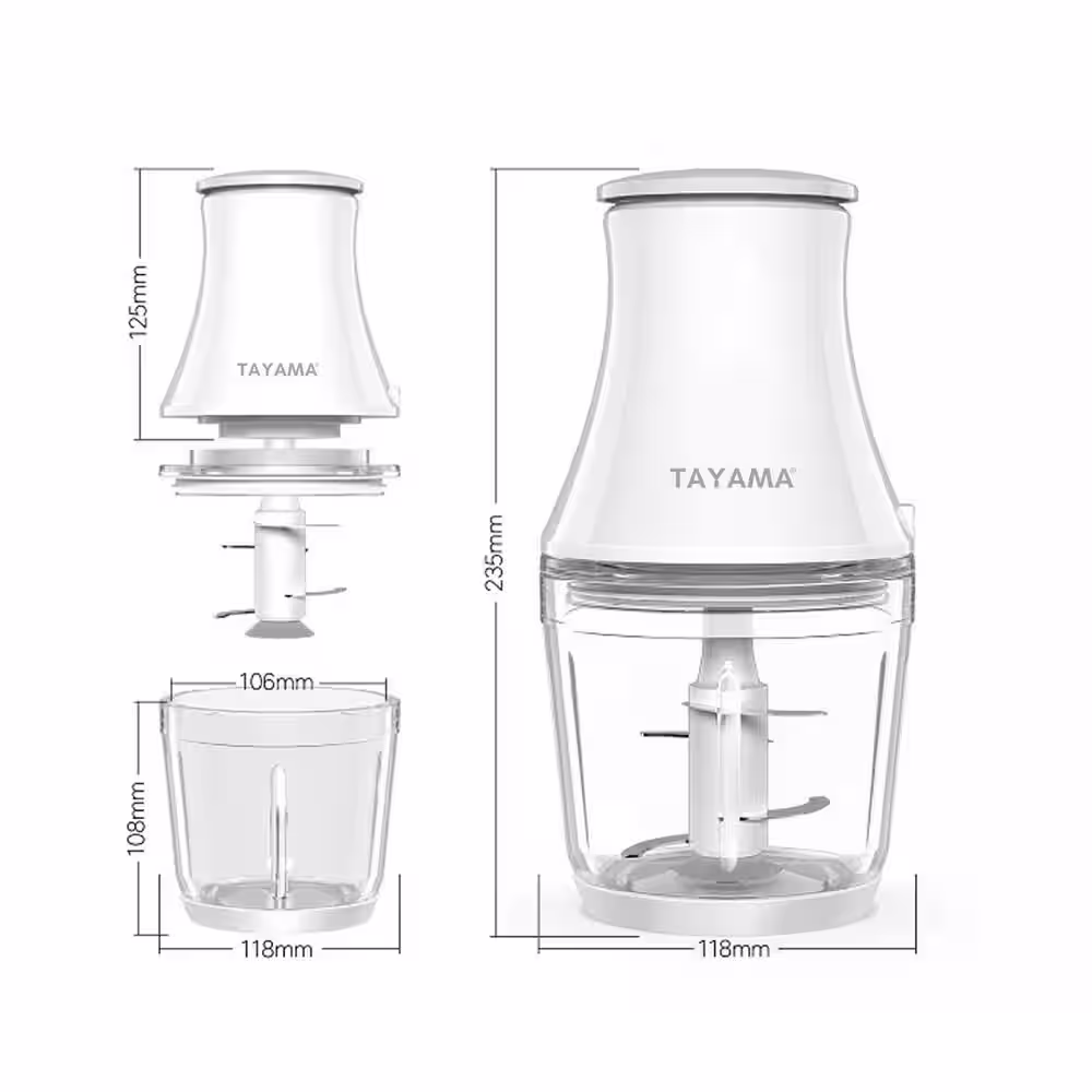 Tayama 2.5-Cup White Mini Chopper 4-Layer Blade Food Processor