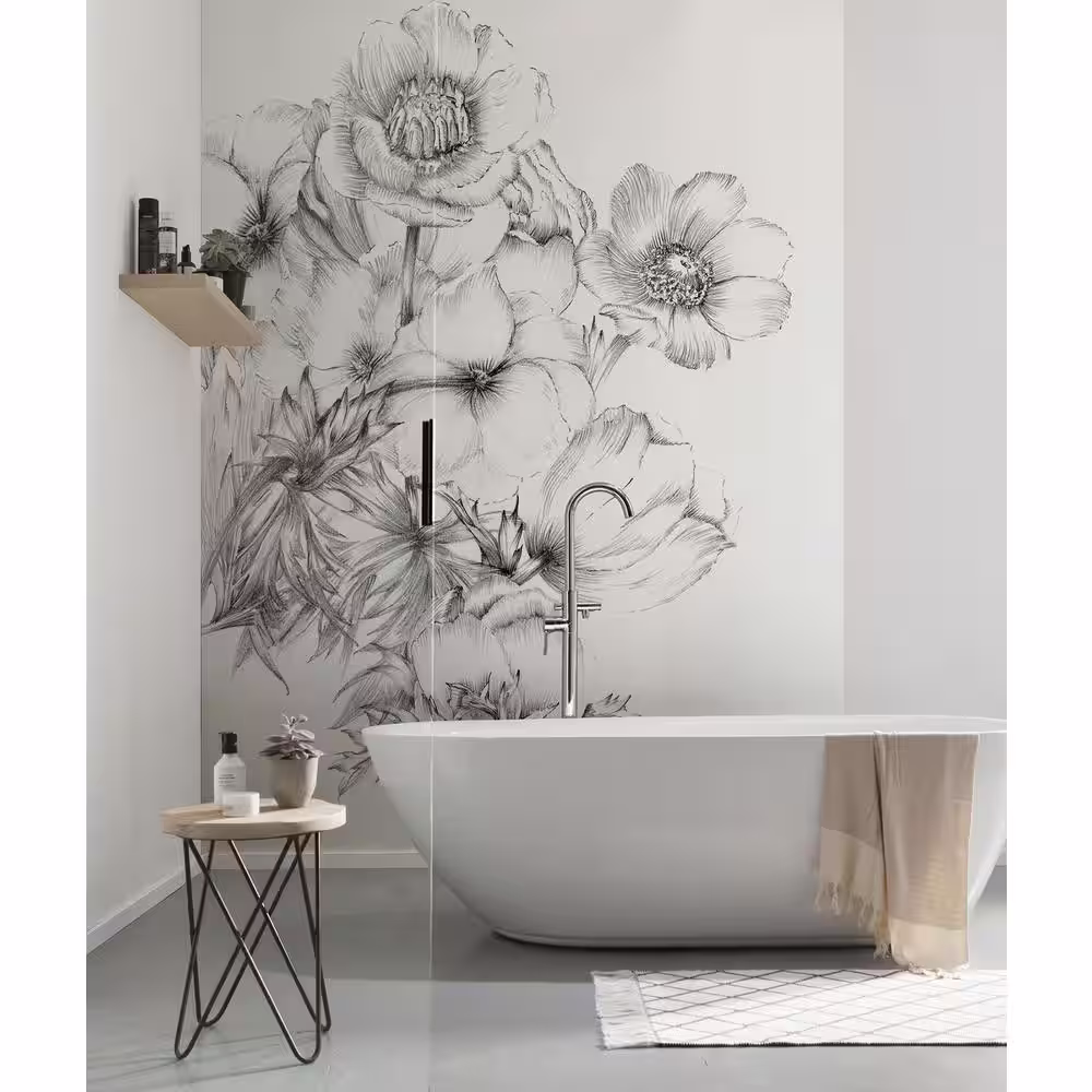 Komar 98 in. x 72 in. Black Embroidered Flowers Wall Mural