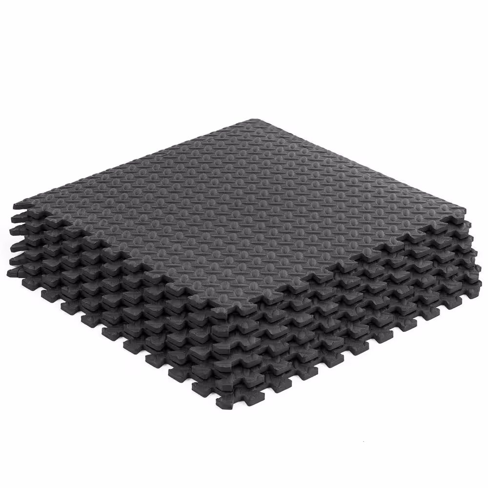 PROSOURCEFIT Exercise Puzzle Mat Black 24 in. x 24 in. x 0.5 in. EVA Foam Interlocking Anti-Fatigue Exercise Tile Mat (6-Pack)