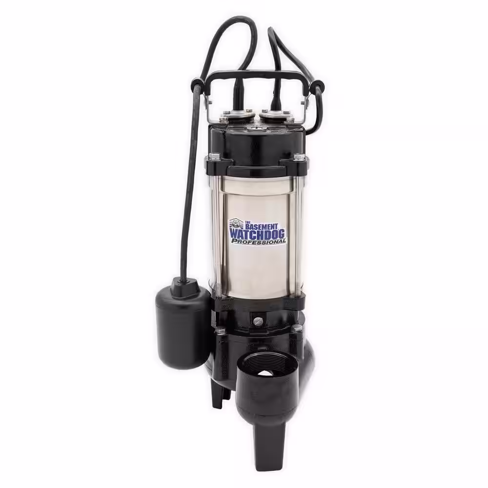 Basement Watchdog 1/2 HP Cast Iron Stainless Steel Submersible Sewage Ejector Pump with Tether Switch