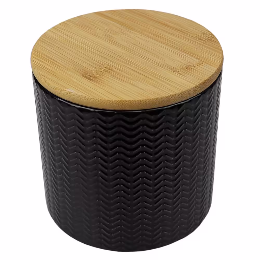 Home Basics Wave Small Ceramic Canister, Black