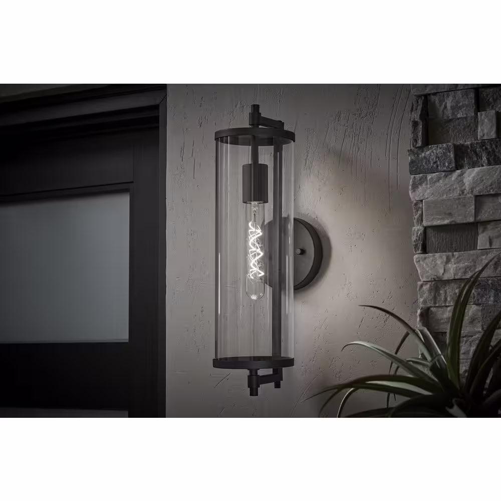 None Lurelane 18 in. Large Modern 1-Light Matte Black Hardwired Outdoor Cylinder Wall Lantern Sconce