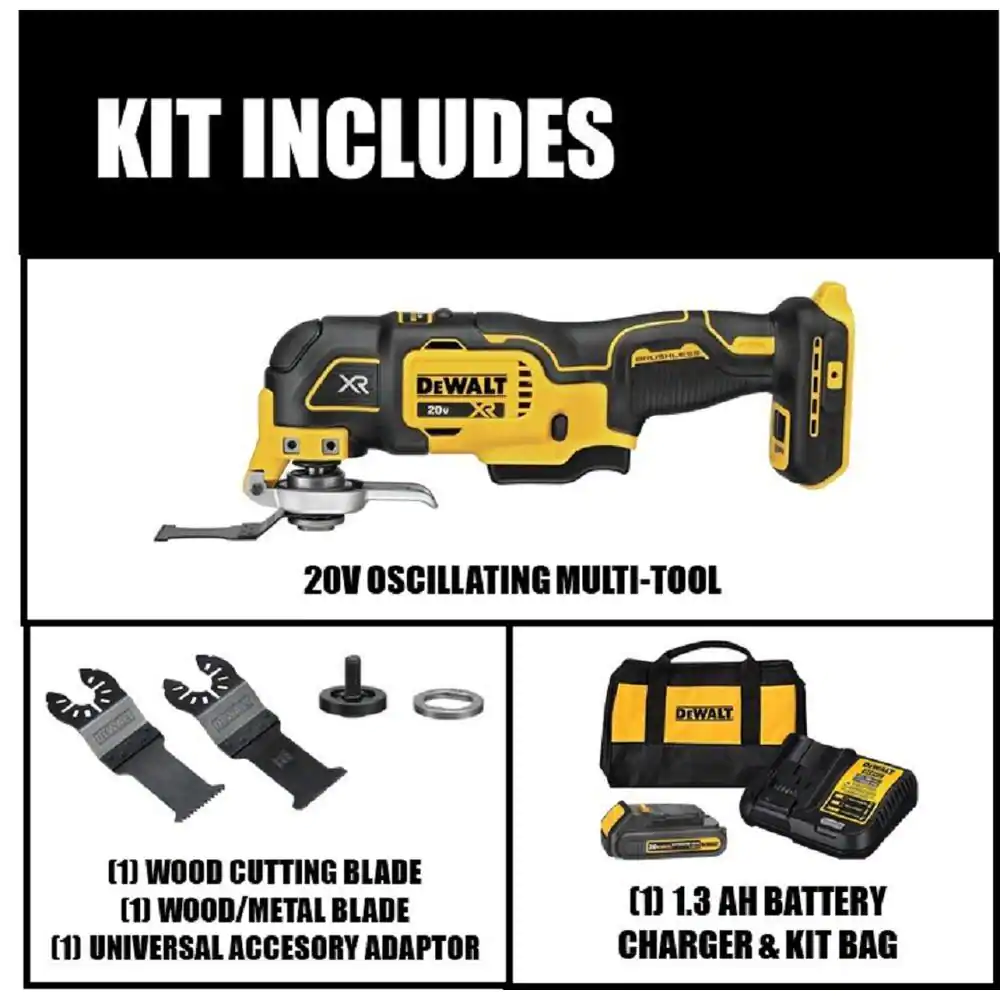 DEWALT 20V MAX XR Cordless Brushless 3-Speed Oscillating Multi Tool with (1) 20V 1.5Ah Battery and Charger