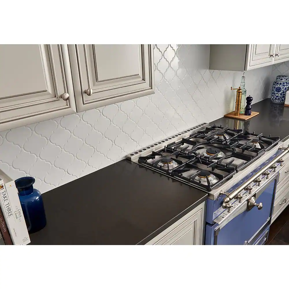MSI Whisper White Arabesque 10-1/2 in. x 15-1/2 in. x 8 mm Glossy Ceramic Mesh-Mounted Mosaic Wall Tile (11.7 sq. ft. /case)