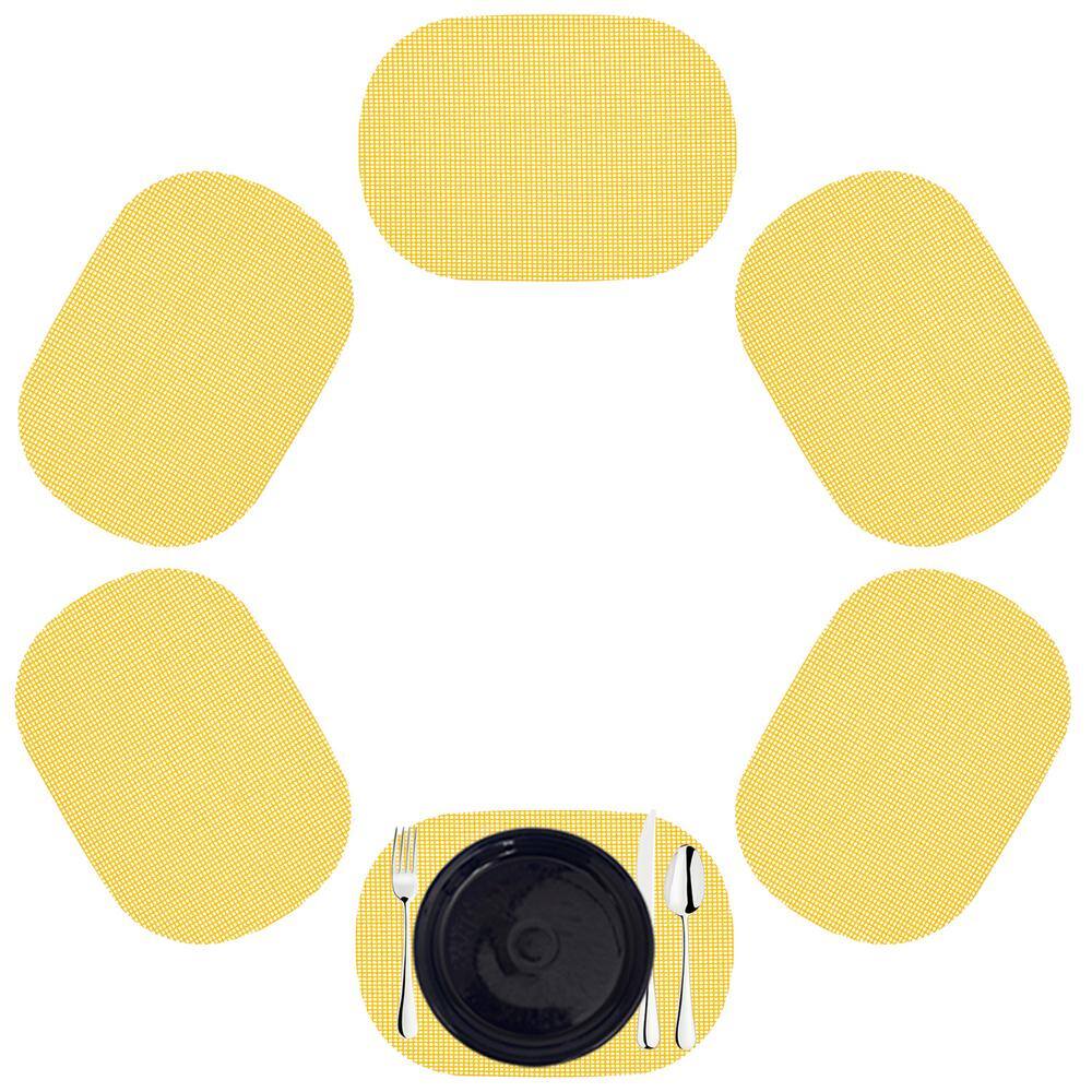 Kraftware Fishnet 17 in. x 12 in. Yellow PVC Covered Jute Oval Placemat (Set of 6)
