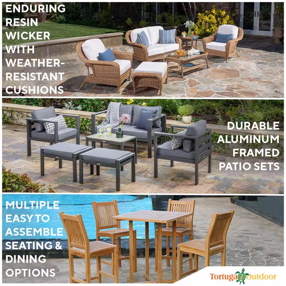 Tortuga Outdoor Biloxi 3-Piece White Resin Wicker Chair and Outdoor Side Table Bistro Set with Weather-Resistant Beige Cushions