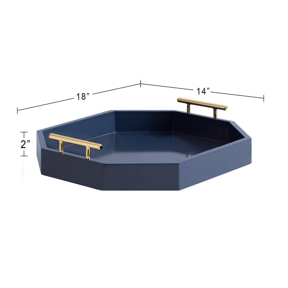Kate and Laurel Lipton 18.00 in. W Octagon Navy Blue Wood Decorative Tray