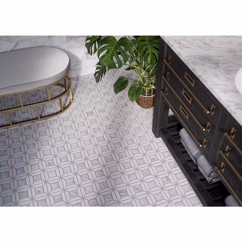 Jeffrey Court Doheny Thassos White 12.375 in. x 12.375 in. Basket Weave Mixed Marble Wall and Floor Mosaic Tile (10.63 sq. ft./Case)