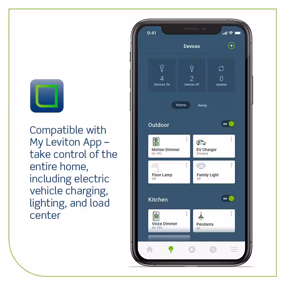 Leviton Level 2 Electric Vehicle Charging Station with Wi-Fi, 32A, 208/240 VAC, 7.6 kW Output, 18 ft. Charging Cable, Hardwired