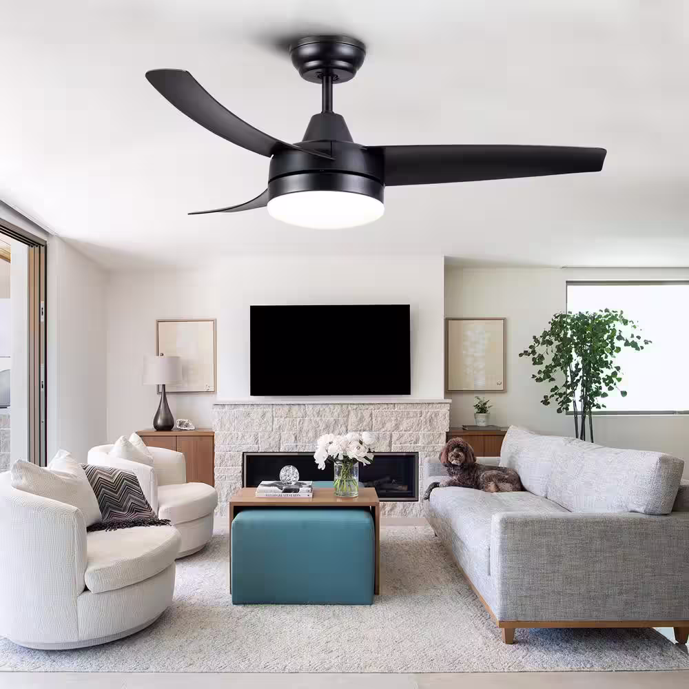 None Modern 42 in. Integrated LED Black Ceiling Fan with Remote Control Dimmable the Light for Bedroom