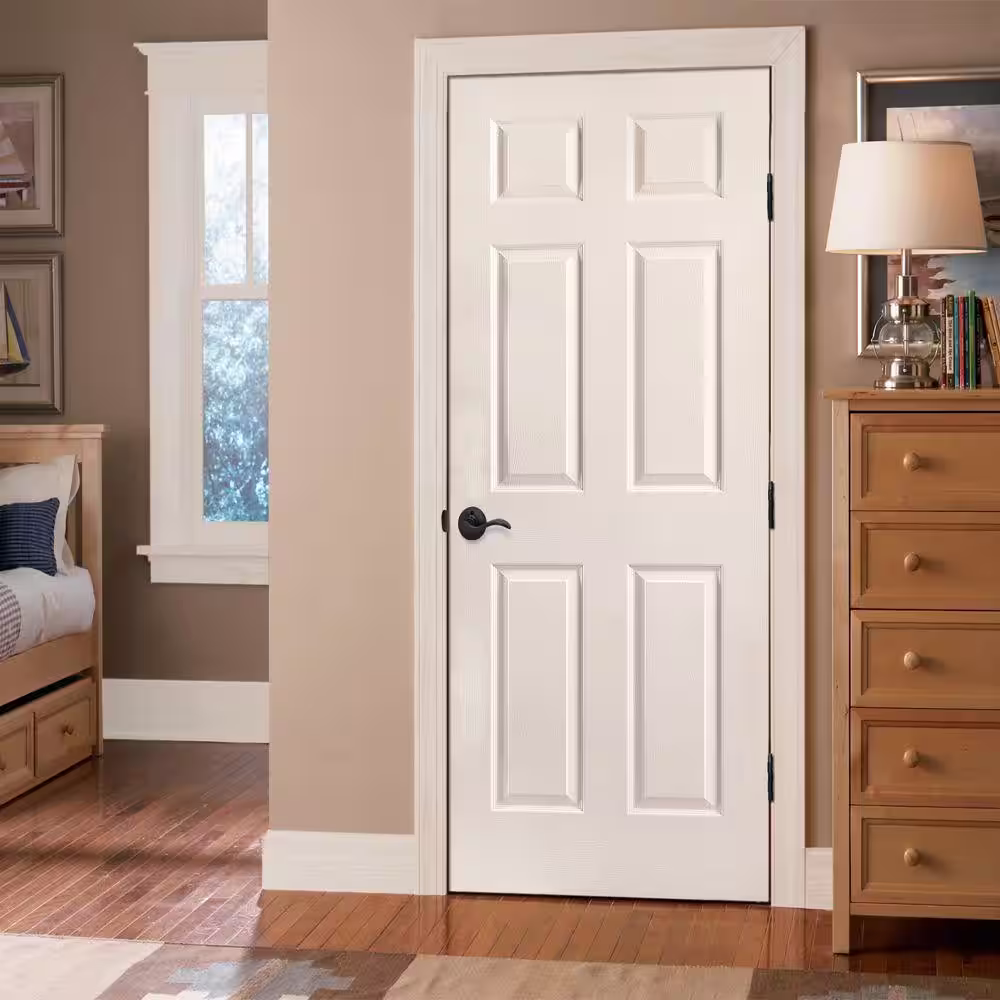Masonite 30 in. x 80 in. 6-Panel Left-Handed Hollow-Core Smooth Primed Composite Single Prehung Interior Door