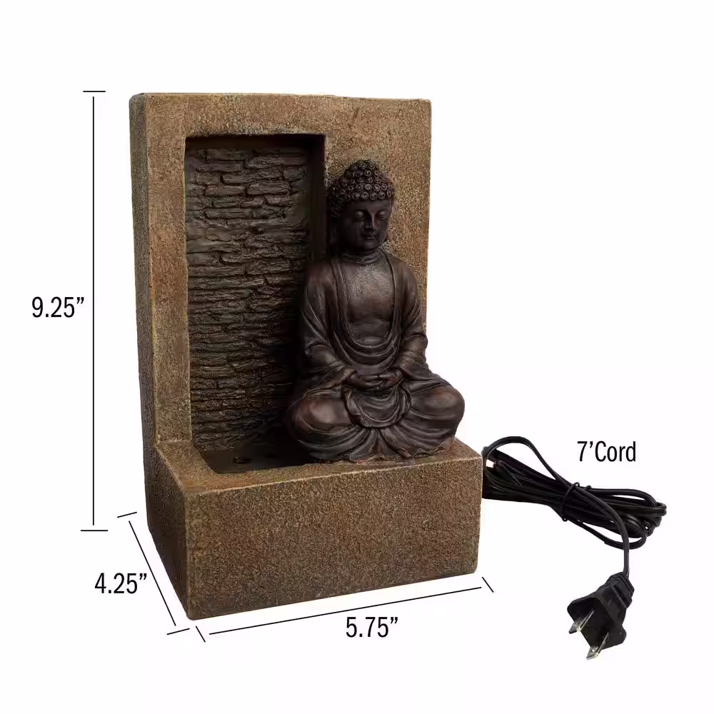 Pure Garden 9.25 in. Indoor Cascading Sitting Buddha Statue Waterfall Tabletop Water Fountain