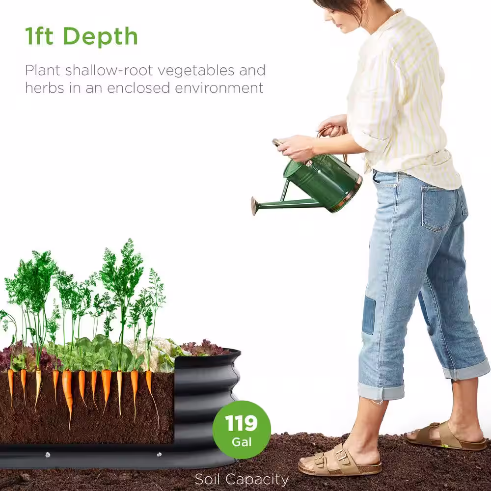 None 8 ft. x 2 ft. x 1 ft. Oval Steel Raised Garden Bed, Planter Box for Vegetables, Flowers in Charcoal