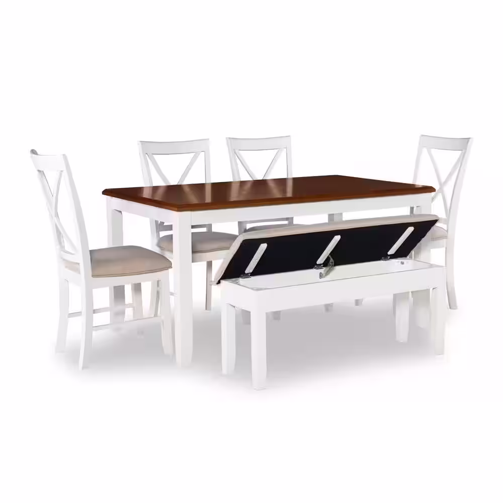 Powell Company Twyla Honey Brown 6-Piece Dining Set with Vanilla White Finish