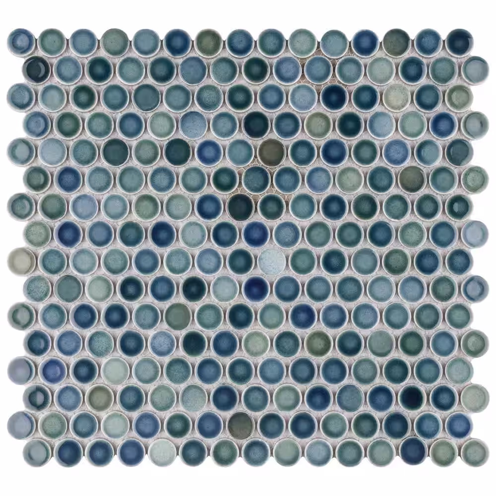 Merola Tile Hudson Penny Round Lagoon 12 in. x 12-5/8 in. Porcelain Mosaic Tile (10.7 sq. ft./Case)