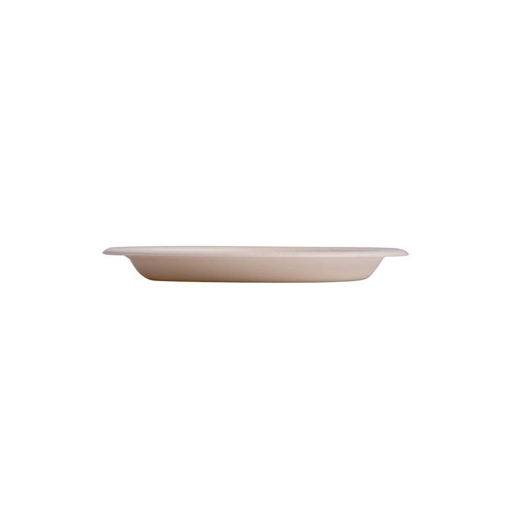 None 9 in. Unbleached Compostable Disposable Paper 3-Section Plates [125-Pack]