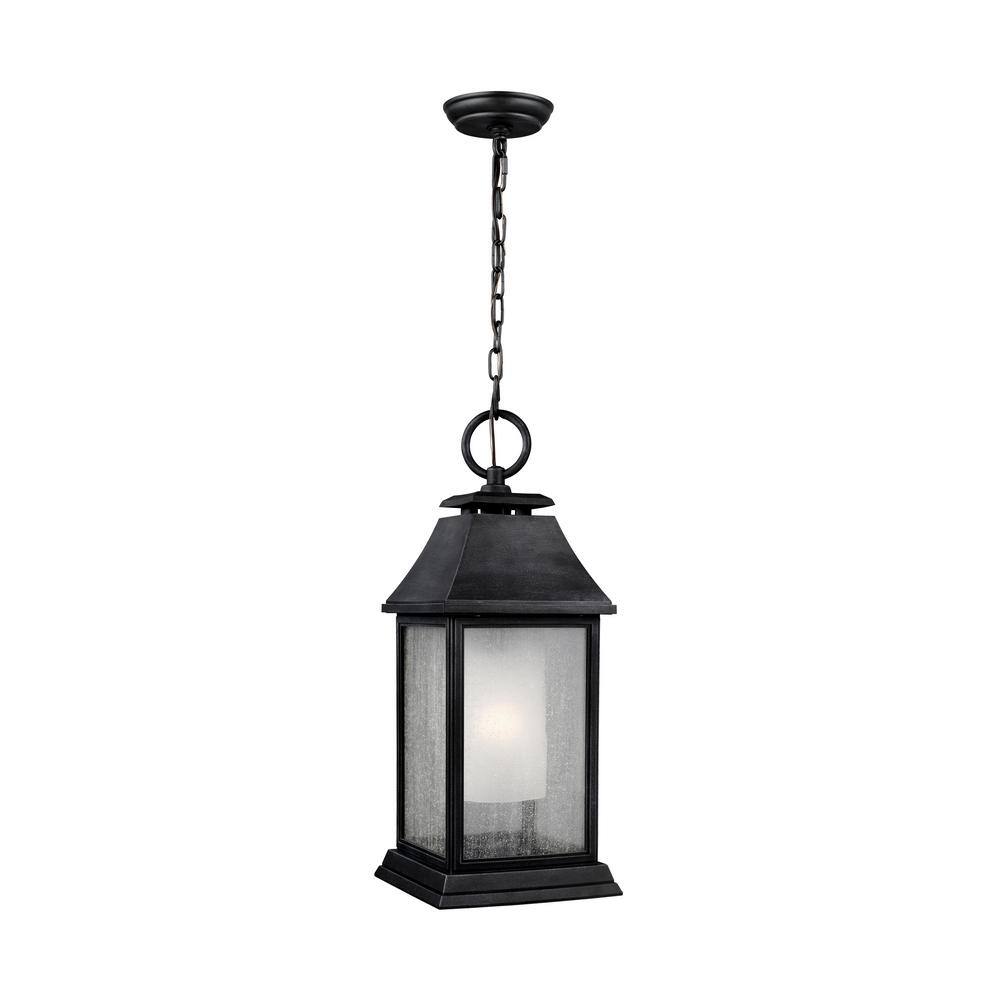 Generation Lighting Shepherd 1-Light Dark Weathered Zinc Outdoor 17.25 in. Pendant