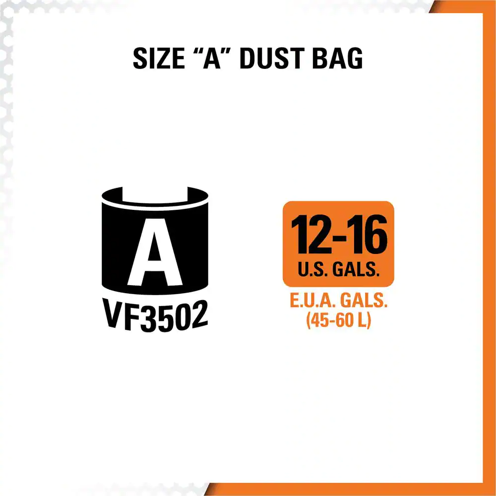 RIDGID High-Efficiency Wet/Dry Vac Dry Pick-up Only Dust Bags for Select 12 to 16 Gallon RIDGID Shop Vacuums, Size A (6-Pack)