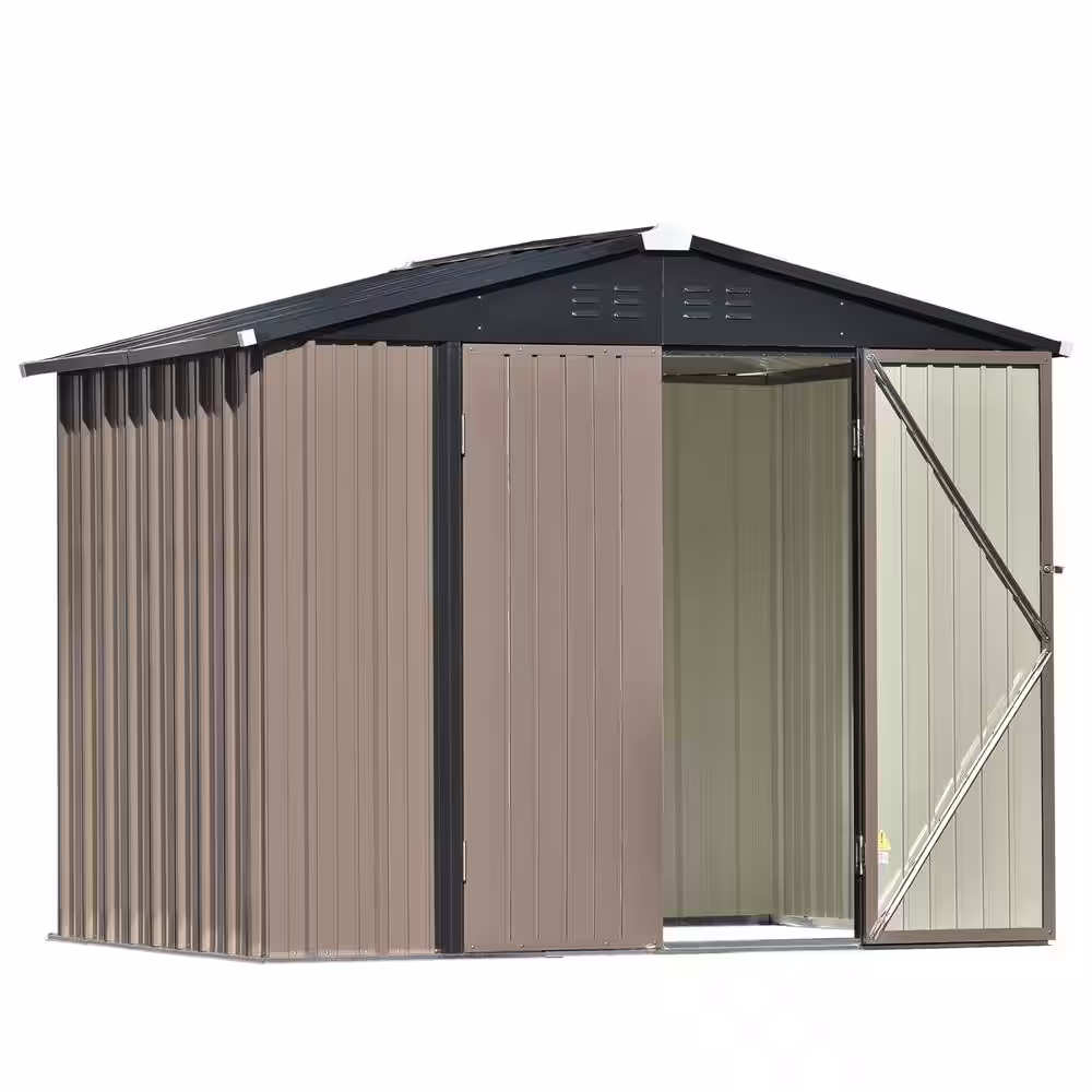 None 72in. W x 94 in. D Bike Shed Garden Shed, Patio Metal Storage Shed with Lockable Doors In Brown Coverage Area 44 sq. ft.