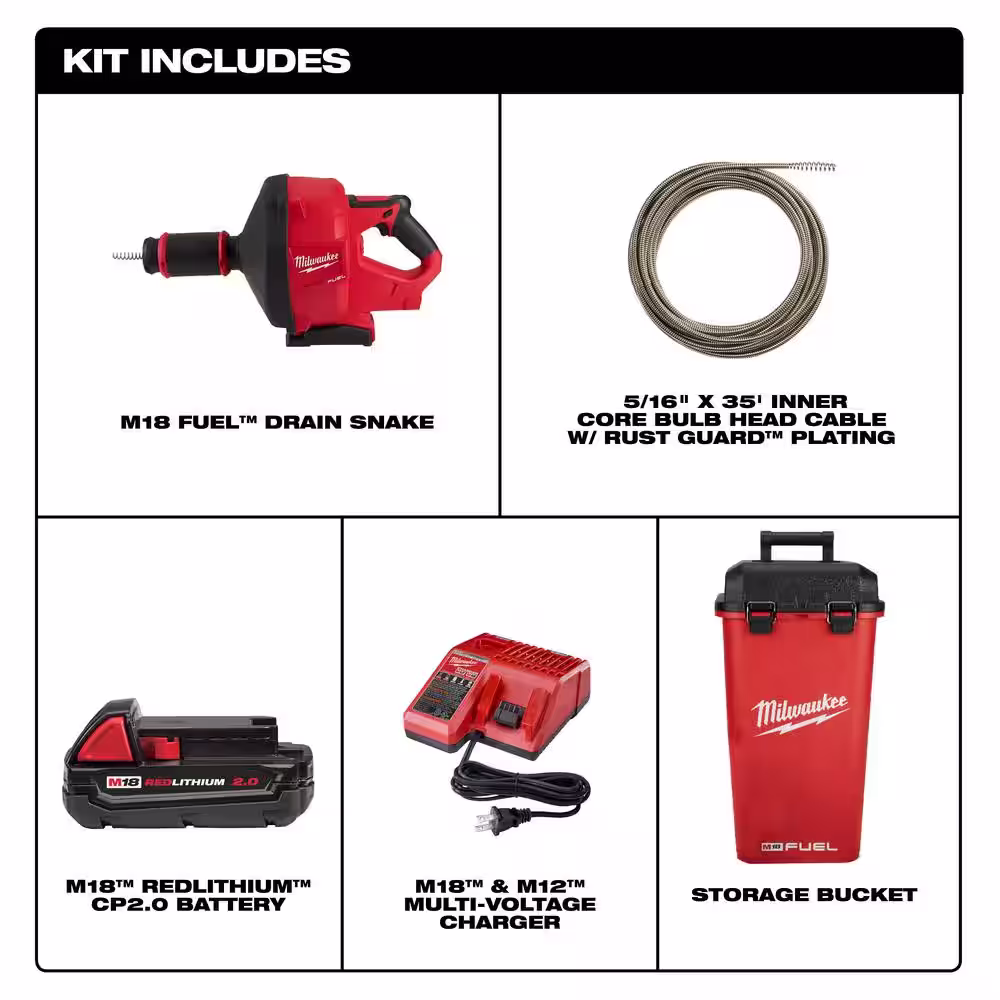 Milwaukee M18 FUEL 18V Lithium-Ion Cordless Drain Cleaning Snake Auger Kit with M18 HACKZALL Reciprocating Saw
