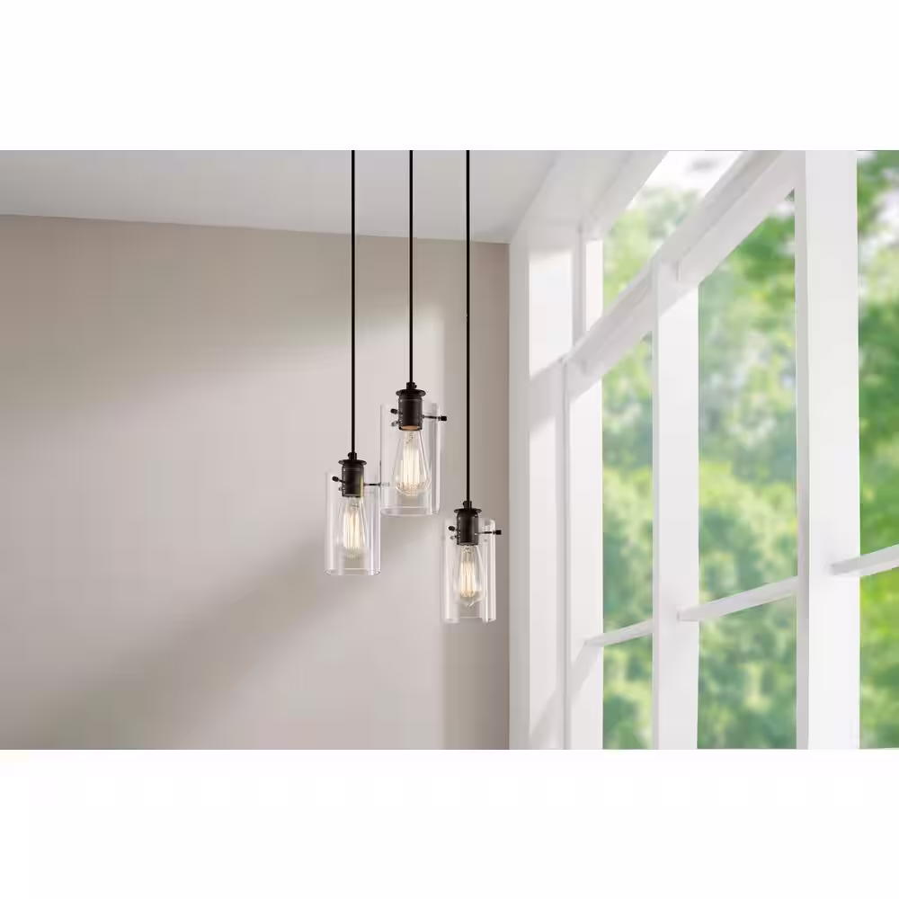 Hampton Bay Regan 3-Light Espresso Pendant Hanging Light with Clear Glass Shades, Industrial Kitchen Pendant Lighting