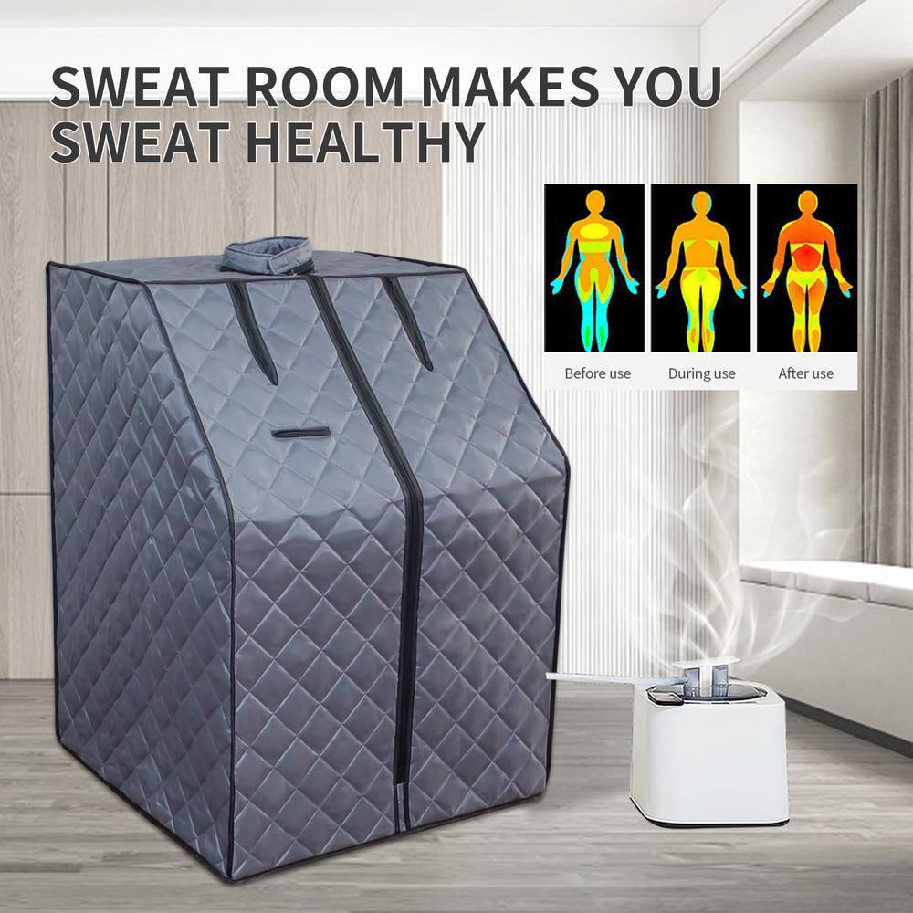 None 1-Person Full body Gray Steam Sauna with Foldable Chair