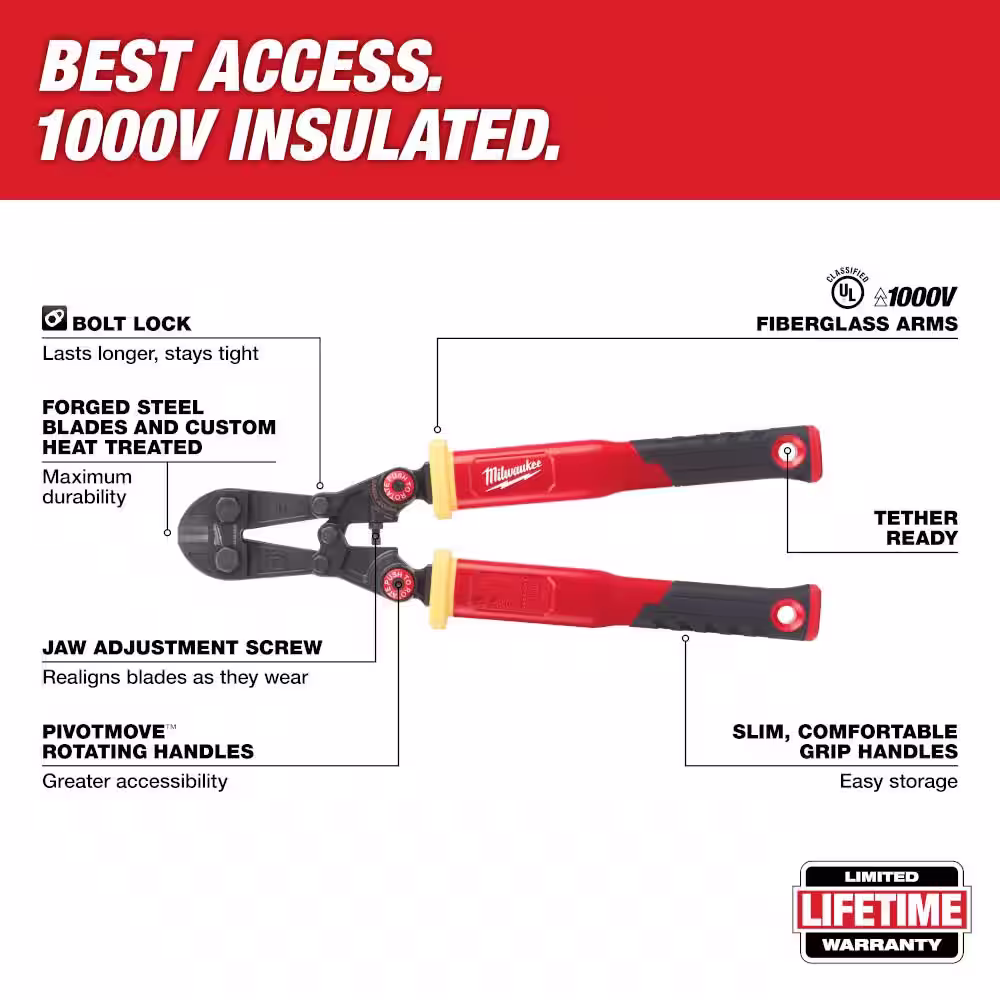 Milwaukee 18 in. Fiberglass Handle with PIVOTMOVE Rotating Handles Bolt Cutter and 3/8 in. Maximum Cut Capacity