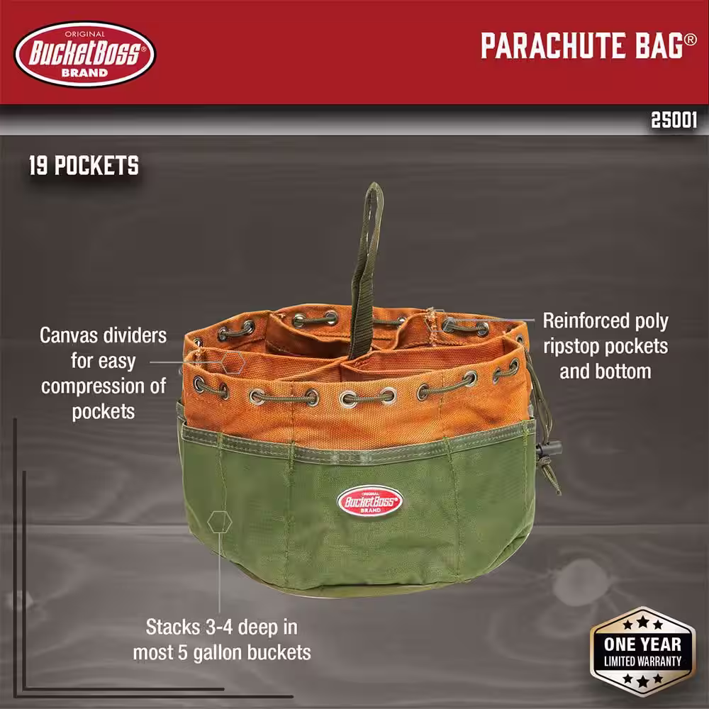 BUCKET BOSS 10 in. Parachute Parts Tool Bag in Brown