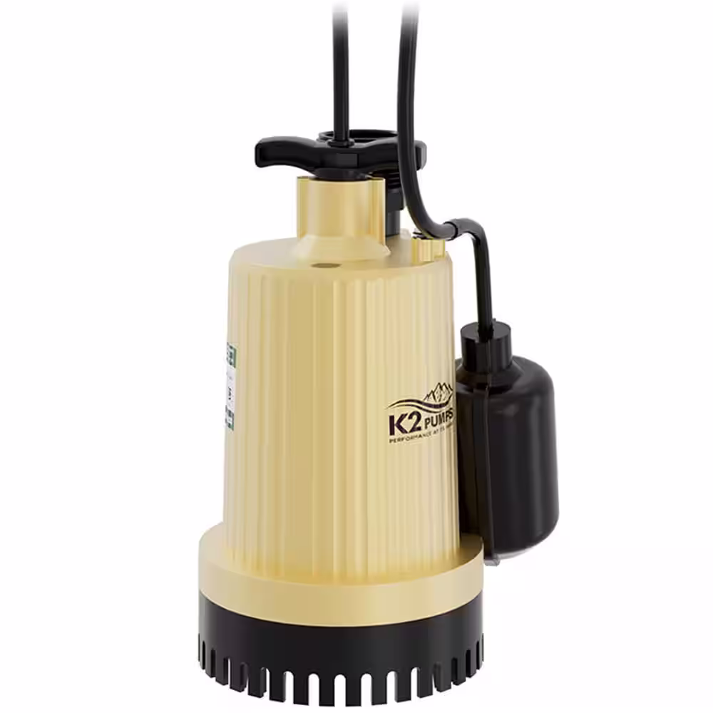 K2 1/3 HP Thermoplastic Sump Pump with Piggyback Tethered Switch