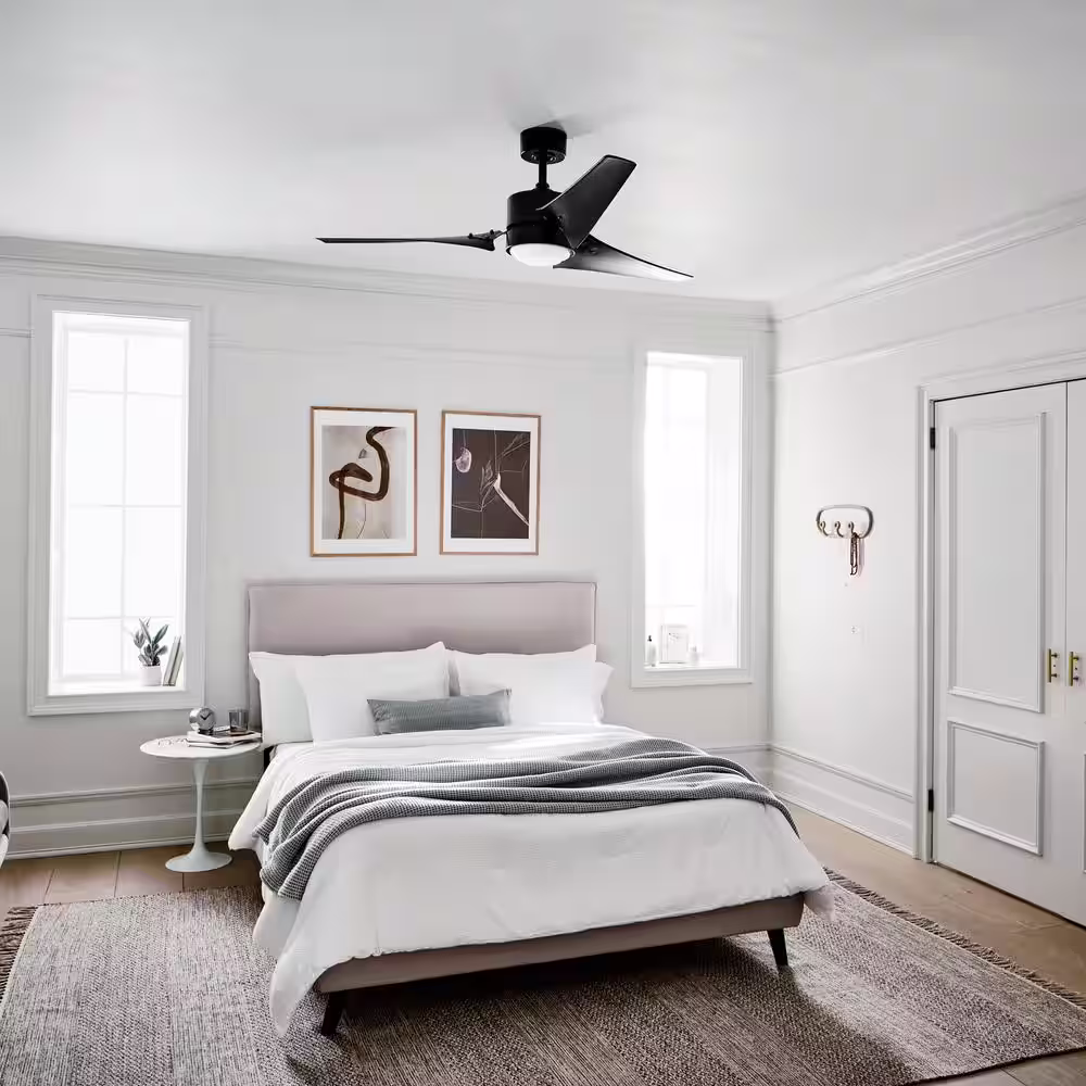 KICHLER Rana 60 in. Integrated LED Indoor Satin Black Downrod Mount Ceiling Fan with Light Kit and Wall Control