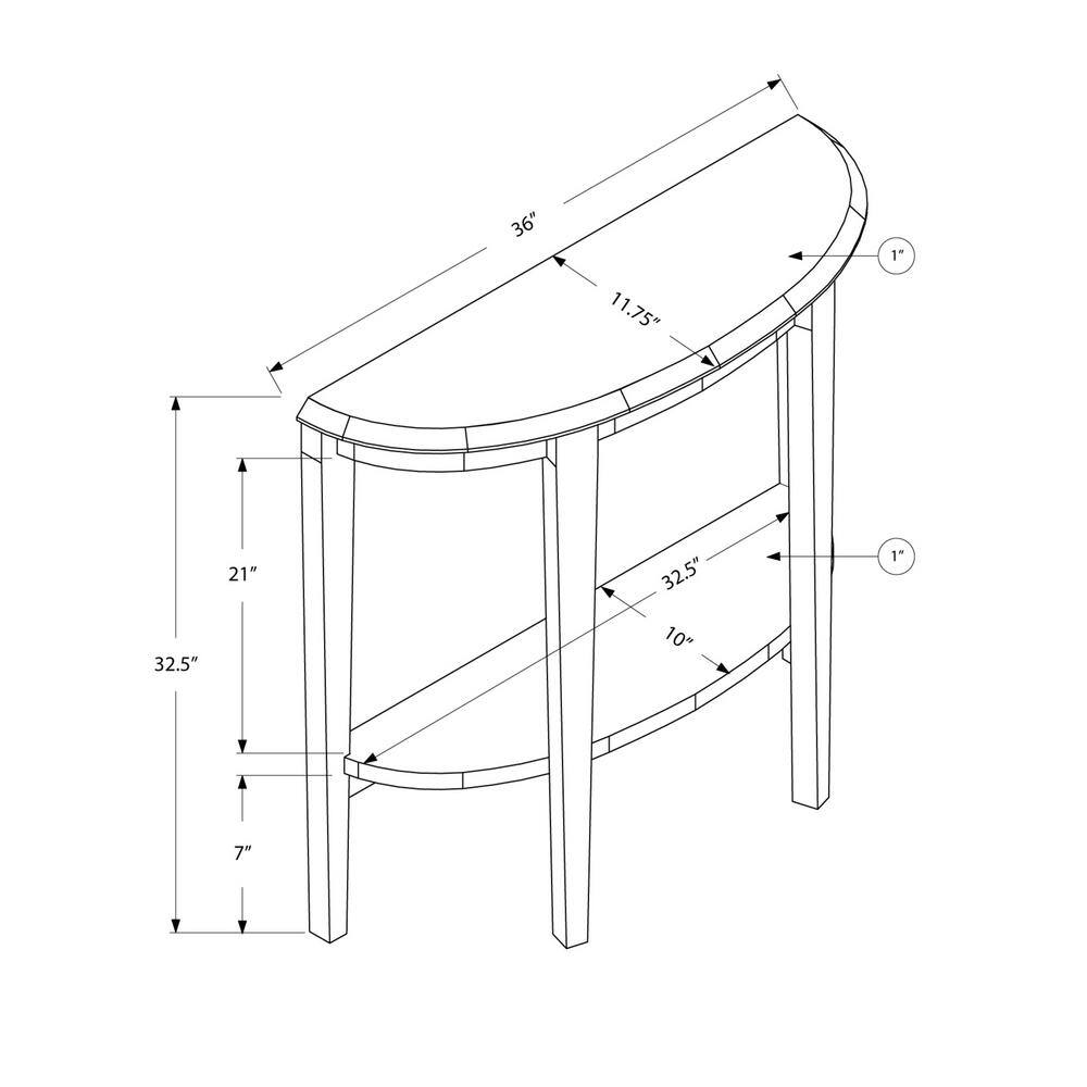 Monarch Specialties 36 in. Espresso Standard Half Moon Wood Console Table with Storage