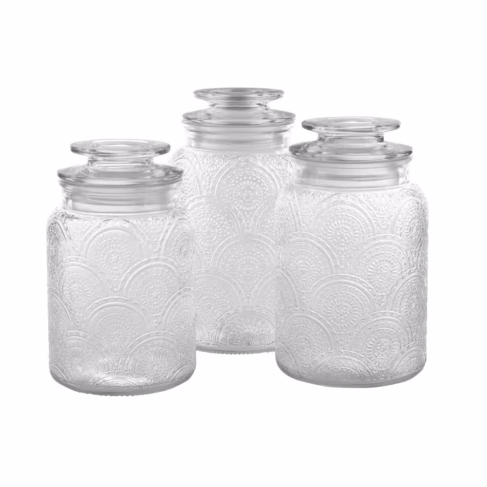 Style Setter 3-Piece Glass Cansiter Set in Small Medum and Large