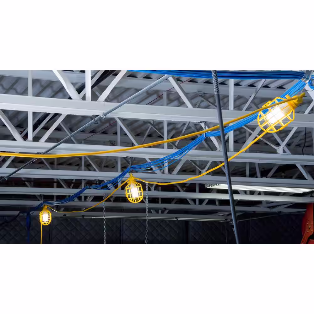 Bergen Industries 50 ft. 14/2 SJTW 5-Light Plastic Cage Temporary Light Stringer, Yellow