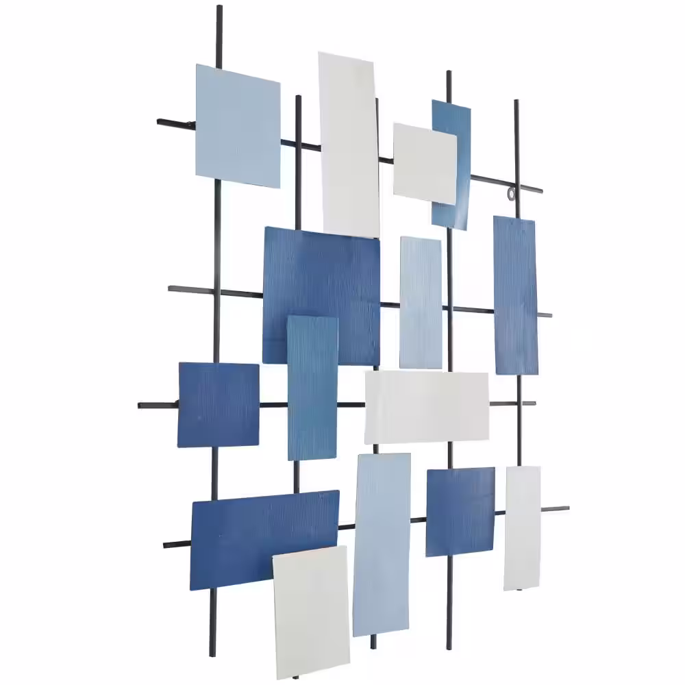 CosmoLiving by Cosmopolitan Metal Blue Overlapping Stripes Geometric Wall Decor