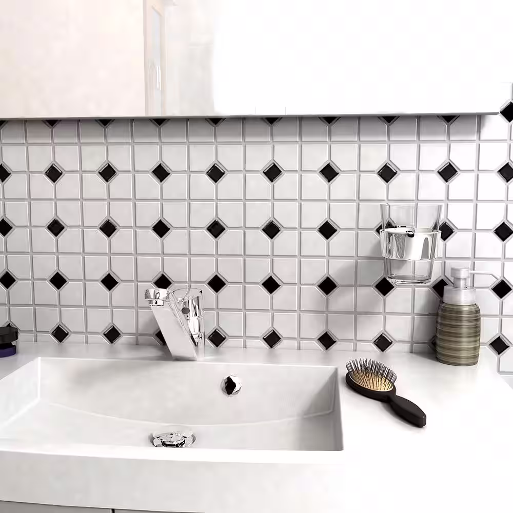 Merola Tile Oxford Matte White with Black Dot 11-1/2 in. x 11-1/2 in. Porcelain Mosaic Tile (9.4 sq. ft./Case)