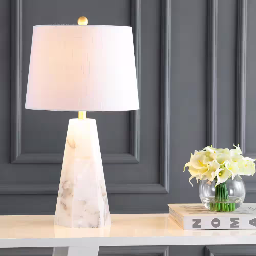 None Xio 25.5 in. Alabaster LED Table Lamp, White
