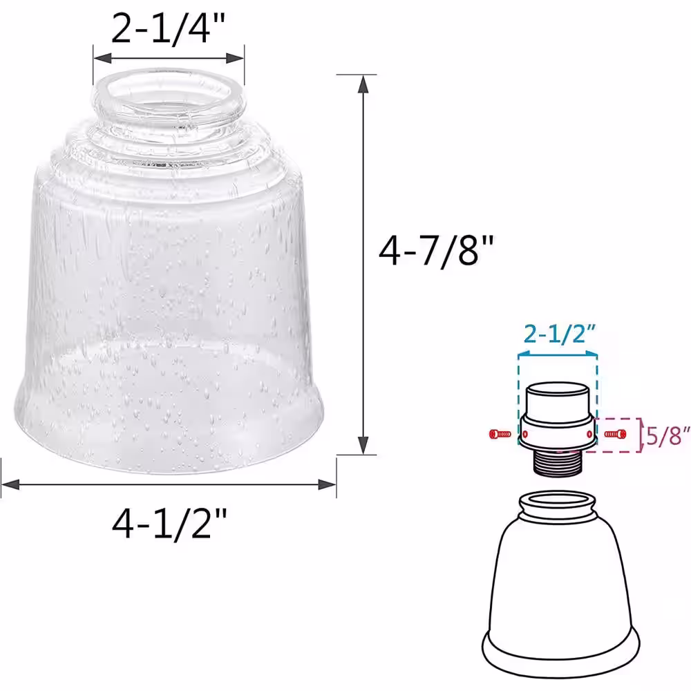 None 2-1/4 in. Fitter x Dia 4-1/2 in. x 4-7/8 in. H, 4PK - Lighting Accessory - Replacement Glass - Clear and Seeded