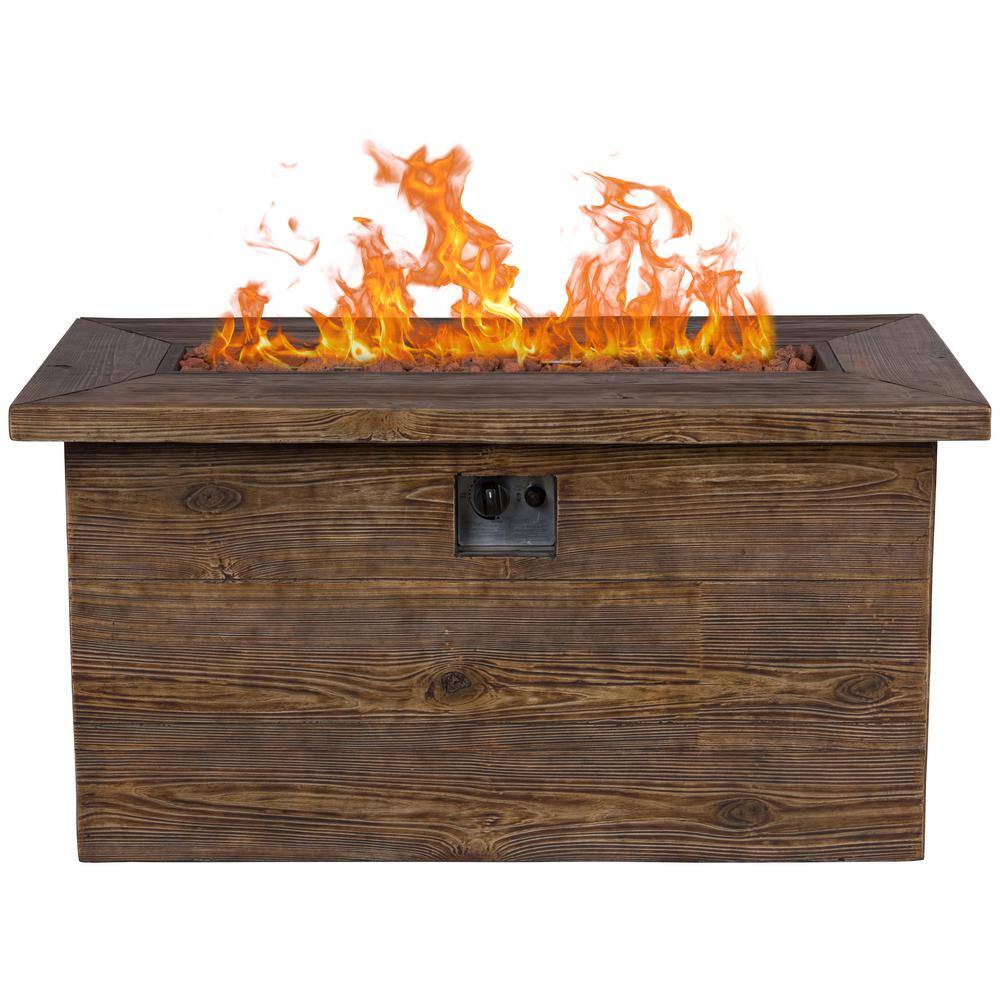 Shine Company Merida Rectangular Outdoor Propane Gas Brown Fire Pit Table with Lava Rock, 48 in. Long