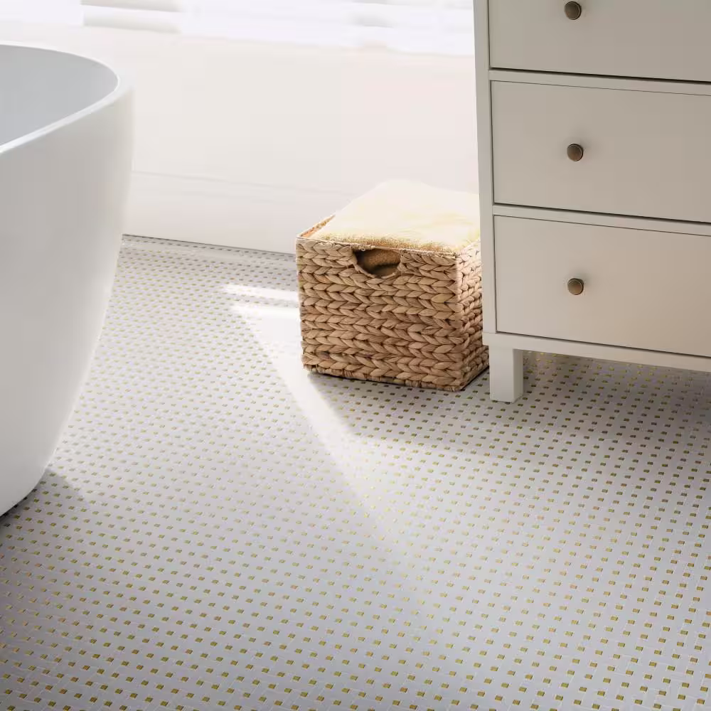 Merola Tile Metro Dog Bone Basketweave Matte White with Glass Gold Dot 10 in. x 10 in. Porcelain Mosaic Tile (7.1 sq. ft./Case)