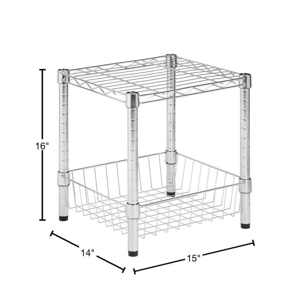 Honey-Can-Do Chrome 2-Tier Steel Wire Garage Storage Shelving Unit (15 in. W x 16 in. H x 14 in. D)