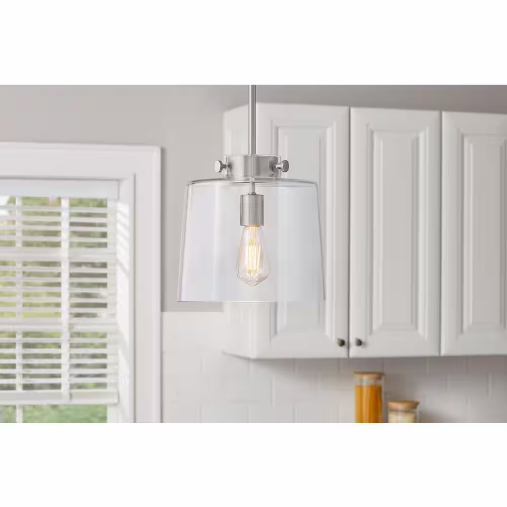 Hampton Bay Mullins 10 in. 1-Light Brushed Nickel Pendant Hanging Light, Modern Industrial Kitchen Pendant Lighting