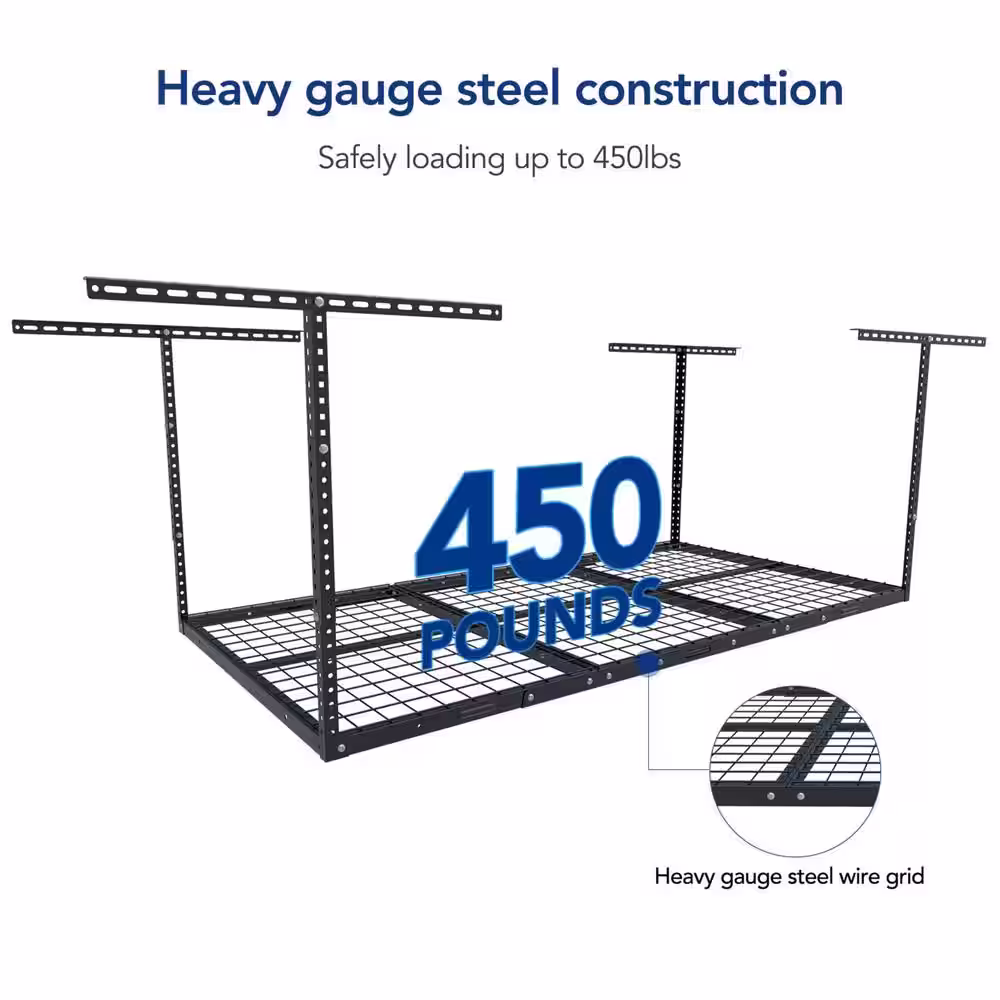 FLEXIMOUNTS Adjustable Height Overhead Ceiling Mount Garage Rack in Black (72 in. W x 48 in. D)