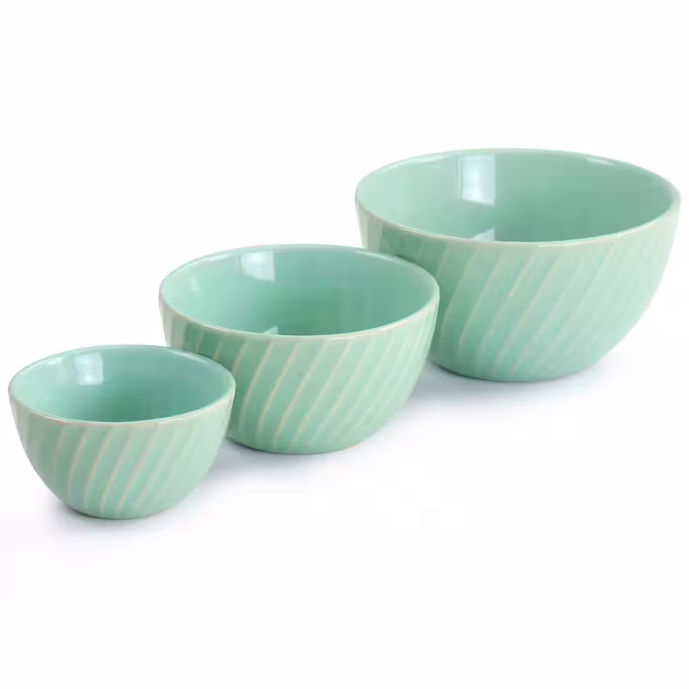 None Everyday 3-Piece Stoneware Mini Mixing Bowl Set in Mint