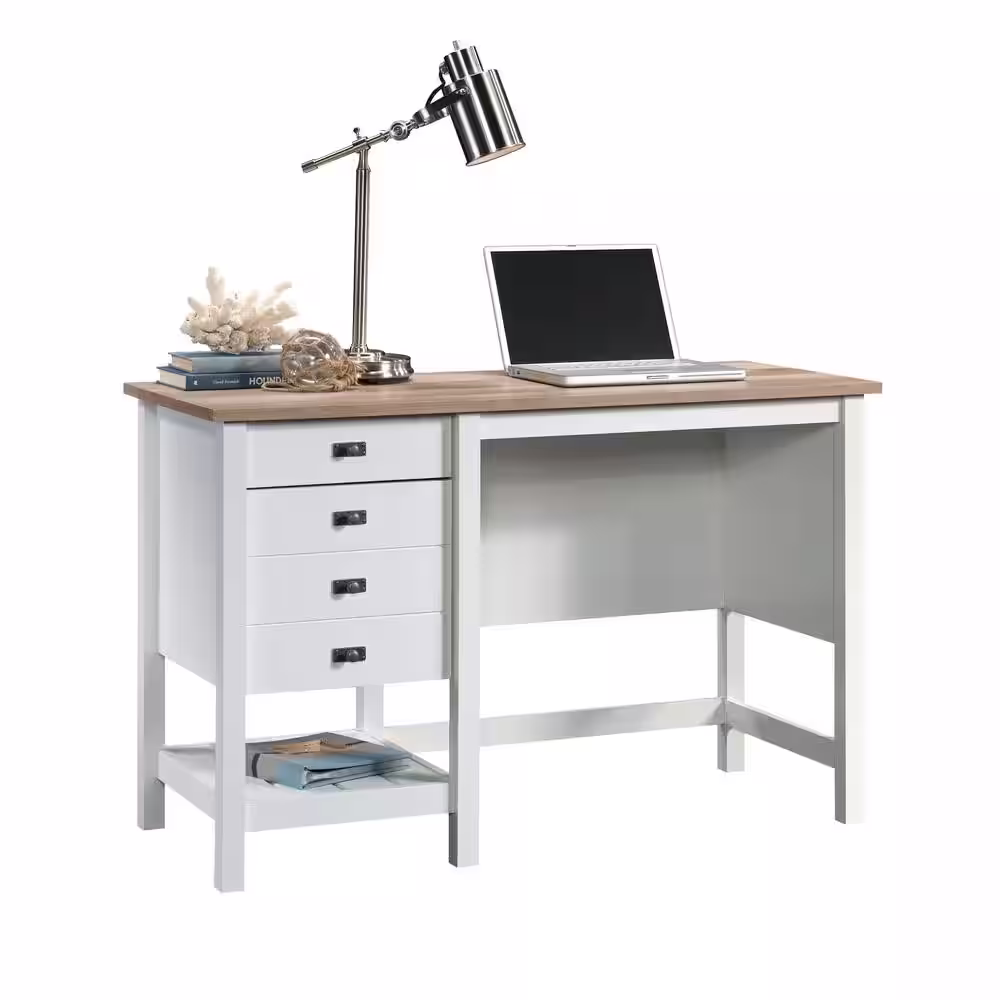 SAUDER Cottage Road 47.165 in. Soft White Engineered Wood Computer Desk with File Storage