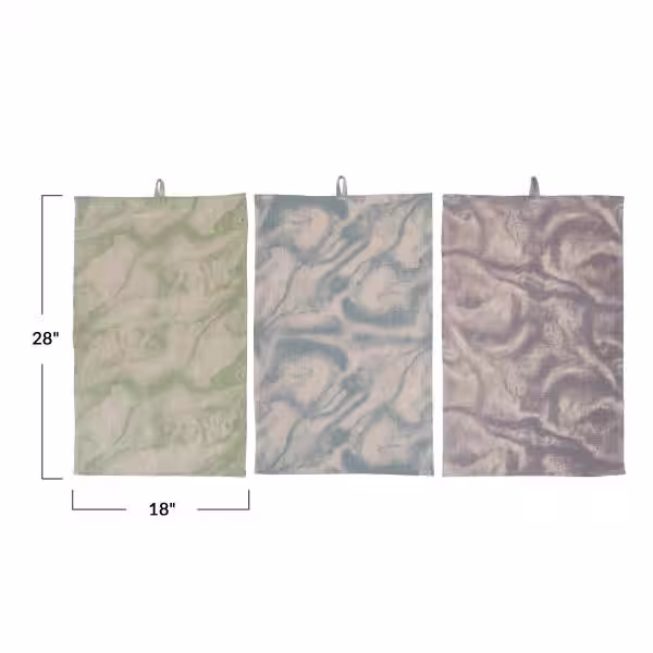 Storied Home Marble Print Cotton Tea Towel with Loop in Multicolor (Set of 3)