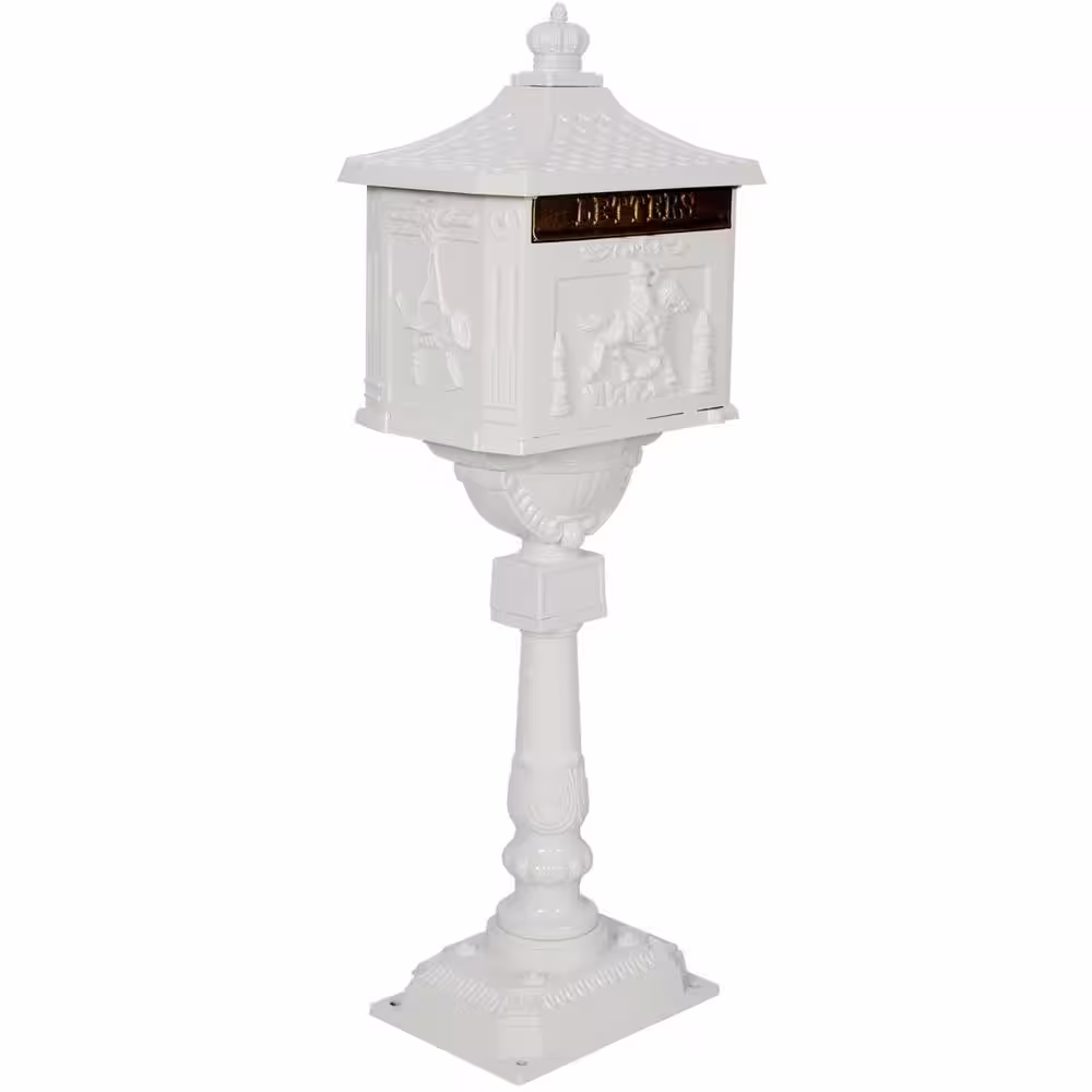 None 16.5 in. x 11.5 in. x 45.5 in. Cast Aluminum Outdoor Mail Box, Patio Garden Decor Postal Box, White