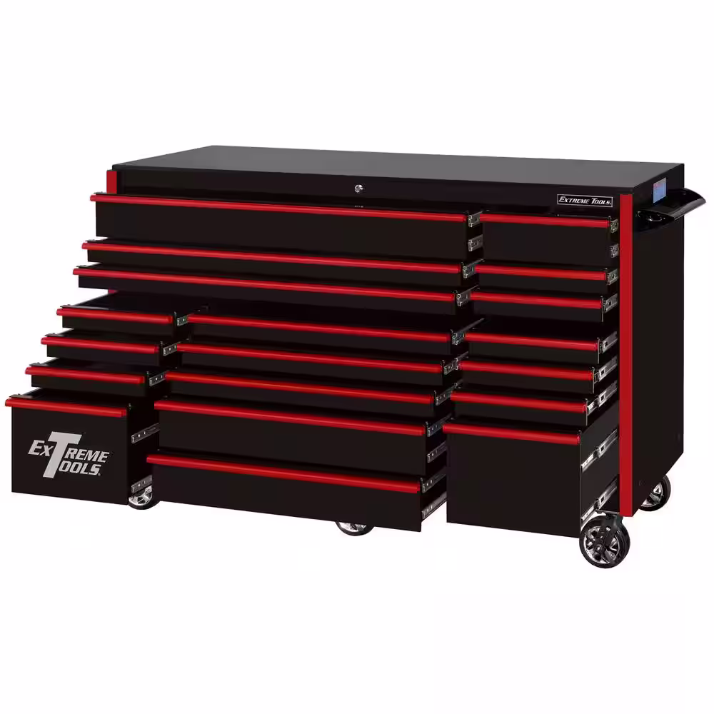 Extreme Tools RX Series 72 in. 19 -Drawer Roller Cabinet Tool Chest in Black with Red Handles
